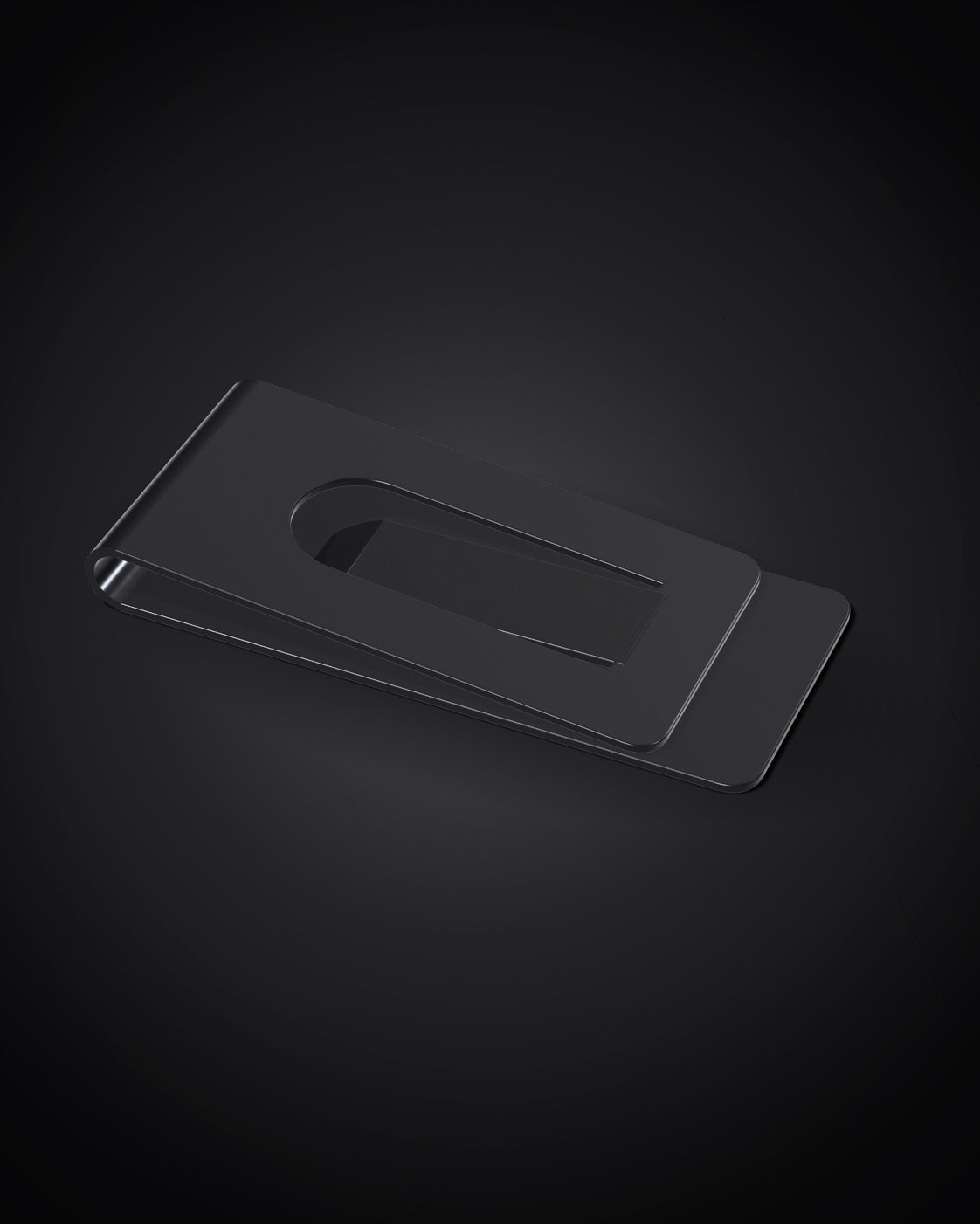 Mozane No. 2, matte black money clip on a dark background