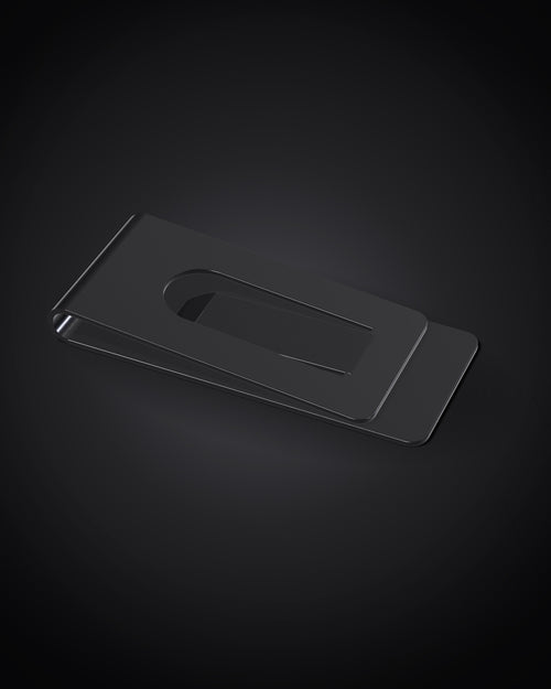 Mozane No. 2, matte black money clip on a dark background